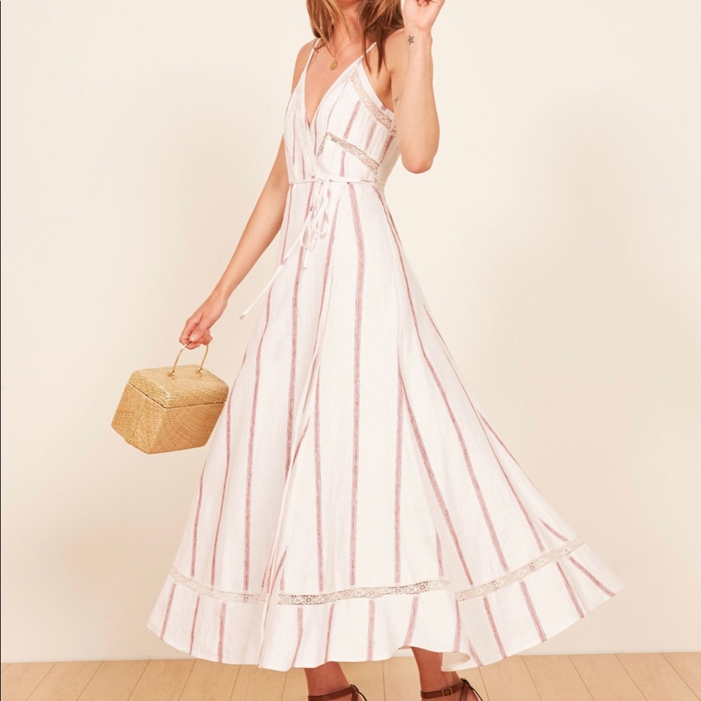 Reformation White and Pink Striped Maxi Dress
